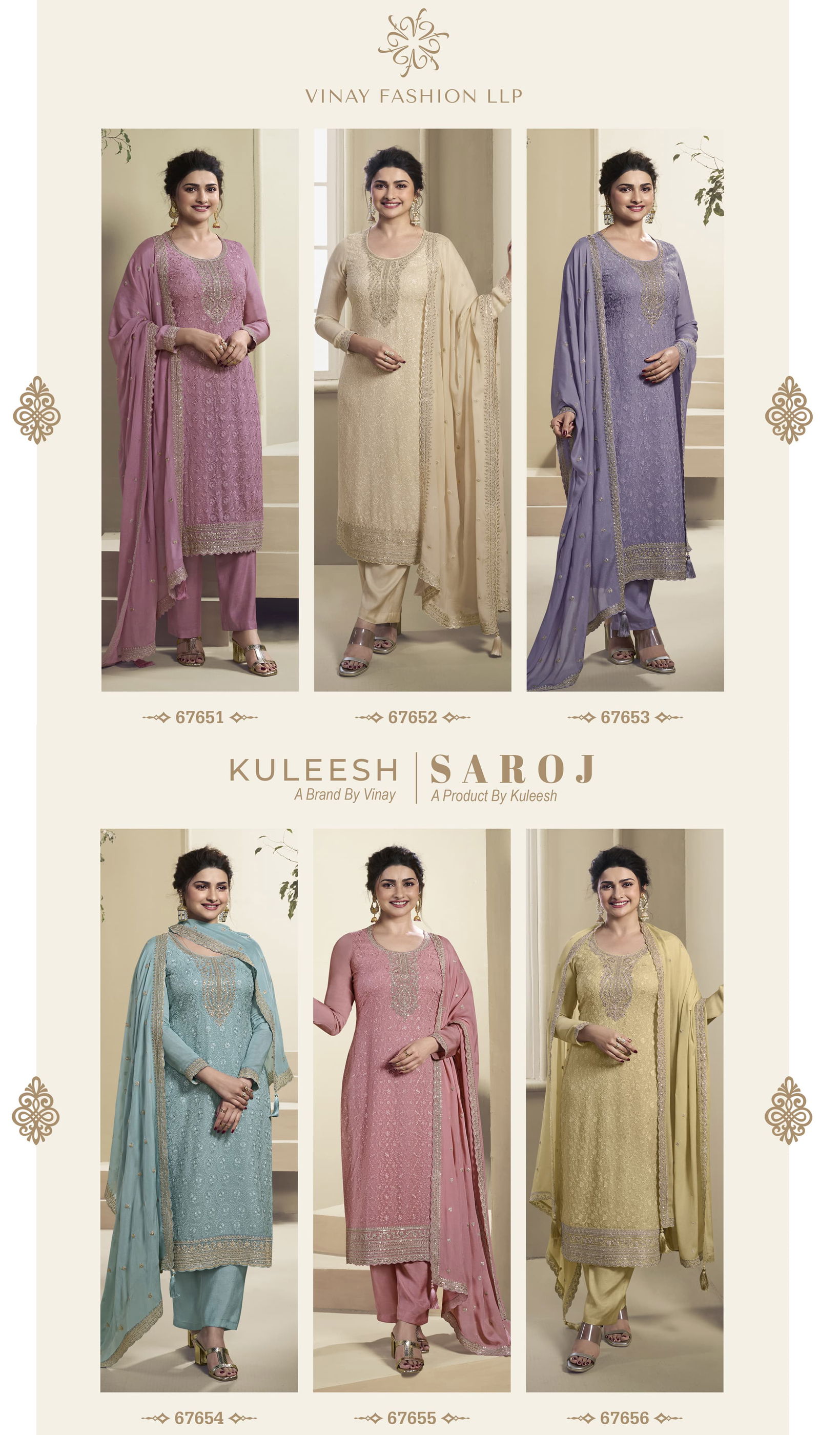 Saroj By Vinay Kuleesh Organza Designer Salwar Suits Wholesale Price In Surat
